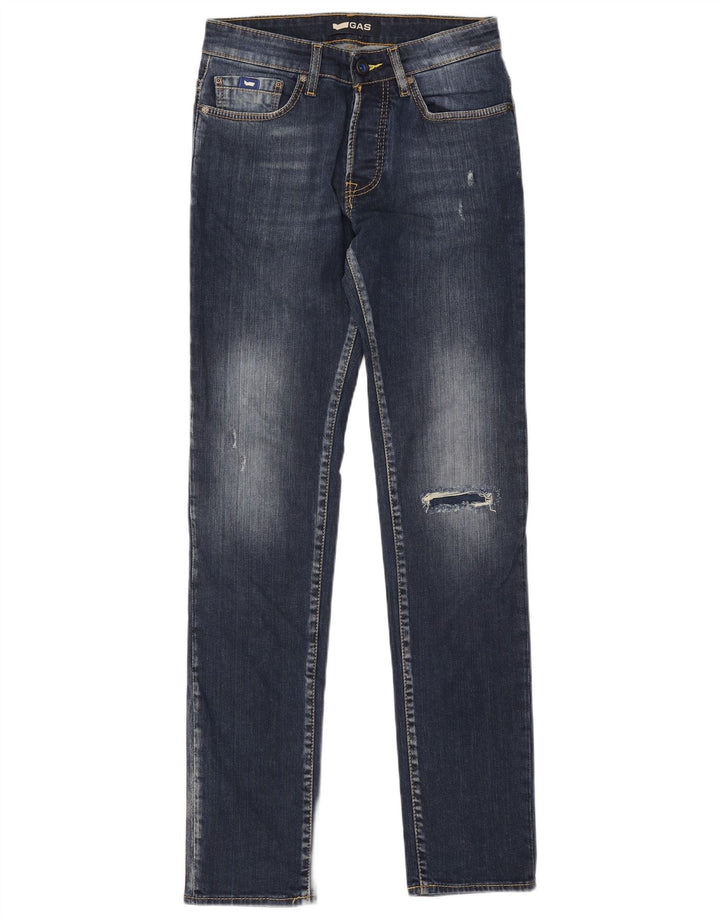 GAS Mens Anders Distressed Slim Jeans W30 L34 Navy Blue Cotton