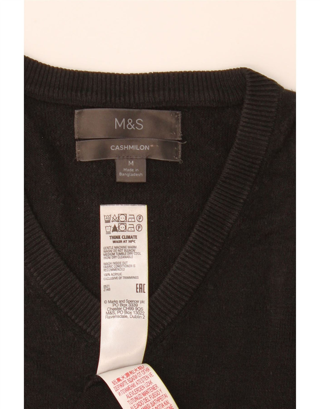 Marks & Spencer Ανδρικό πουλόβερ με λαιμόκοψη με λαιμόκοψη, μεσαίο μαύρο ακρυλικό