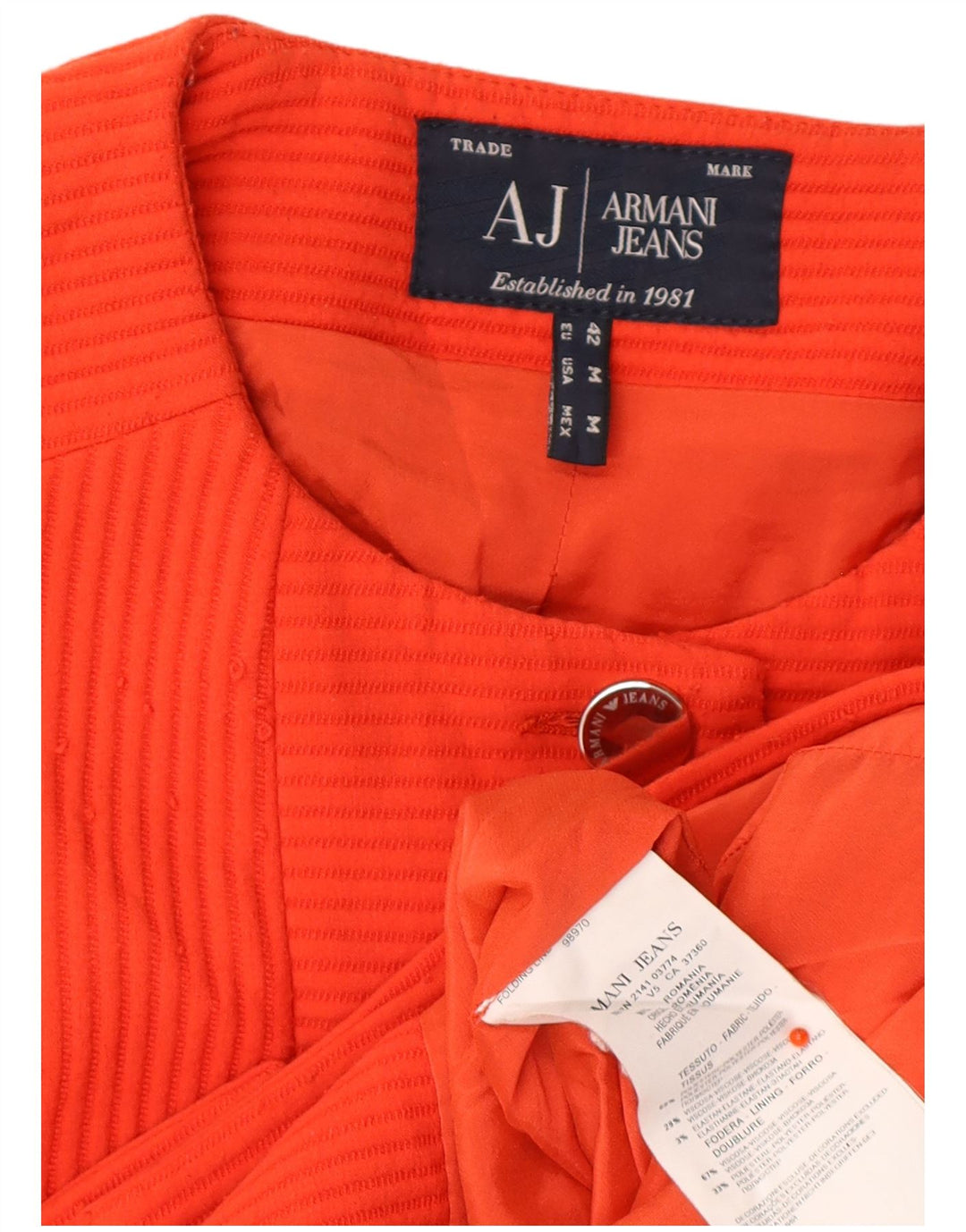 ARMANI JEANS Womens 5 Button 3/4 Sleeve Blazer Jacket EU 42 Large Red