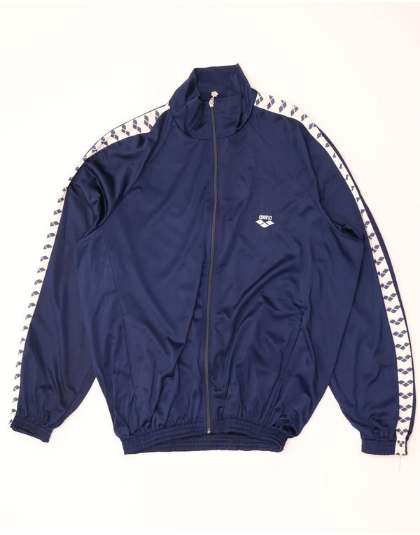 Arena Mens Graphic Tracksuit Top Jacket XL Navy Blue Colourblock Polyester