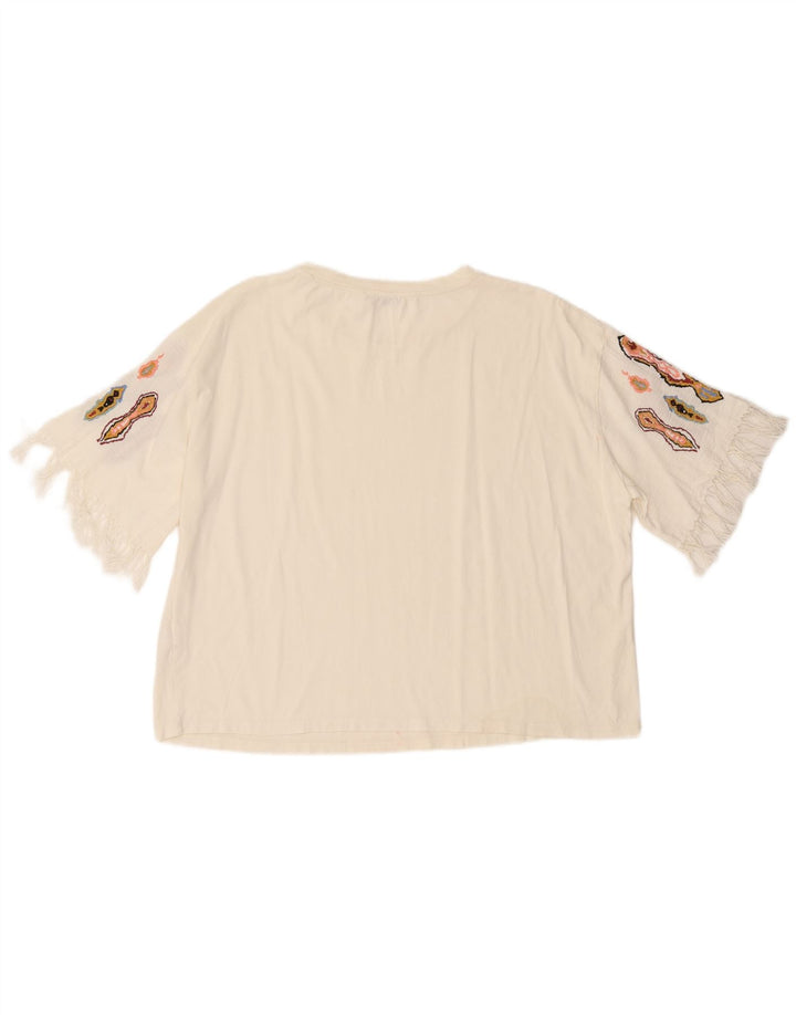 Zara Γυναικείο T-Shirt Top UK 16 μεγάλο λευκό βαμβακερό