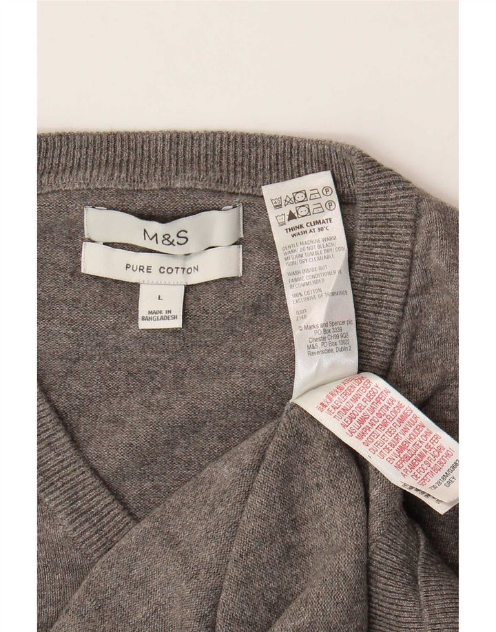 Marks & Spencer Ανδρικό πουλόβερ με λαιμόκοψη V-λαιμόκοψη μεγάλο γκρι βαμβακερό