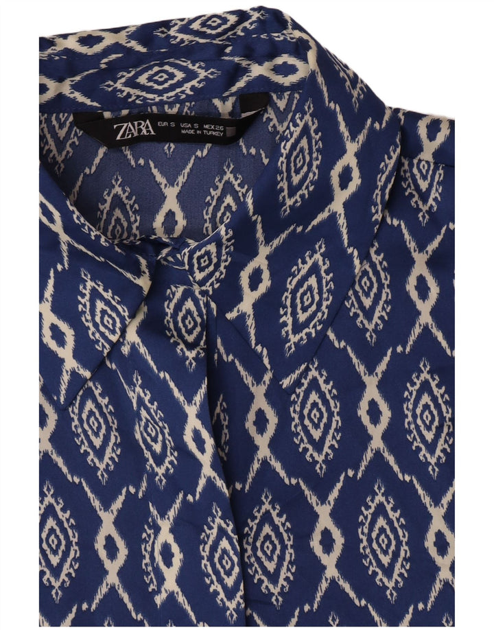 Zara Γυναικείο πουκάμισο UK 10 Small Blue Ikat