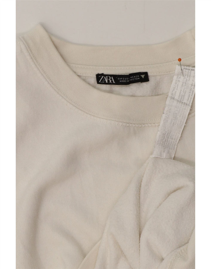 Γυναικεία φούτερ ZARA Crop Jumper UK 10 Small White Cotton