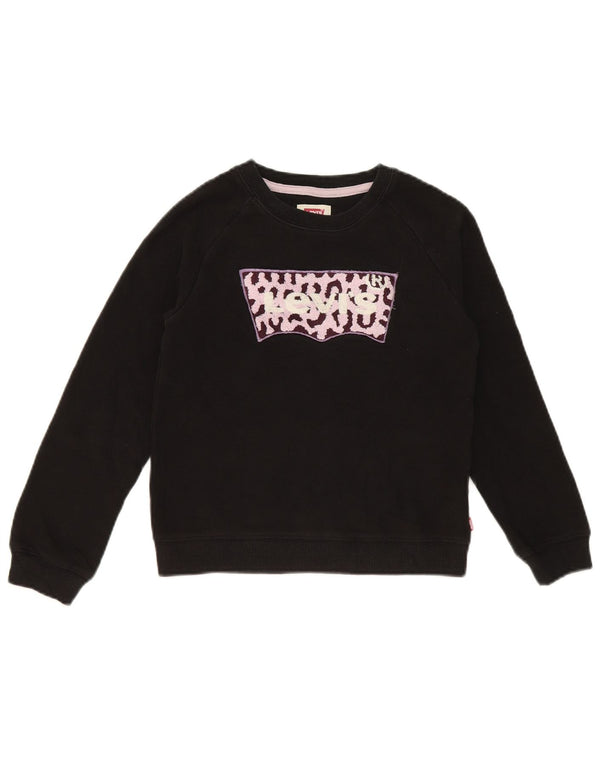 Levi's Girls Graphic Sweatshirt Jumper 7-8 Years Black Animal Print Cotton