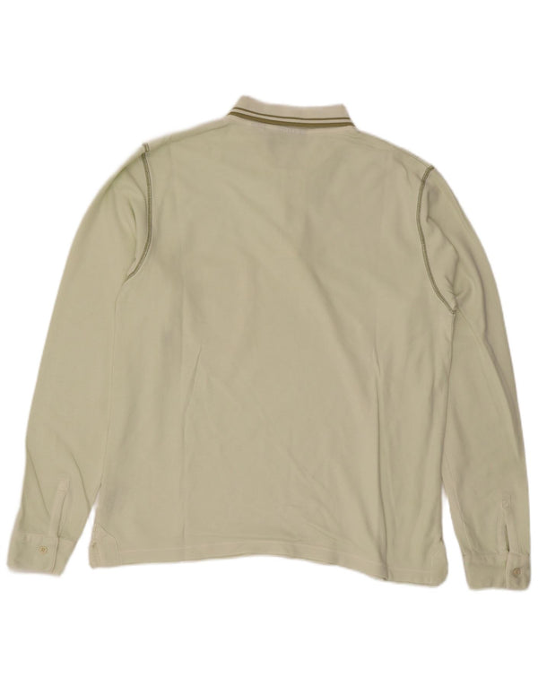 Timberland Mens Long Sleeve Polo Shirt Large Green Striped Cotton