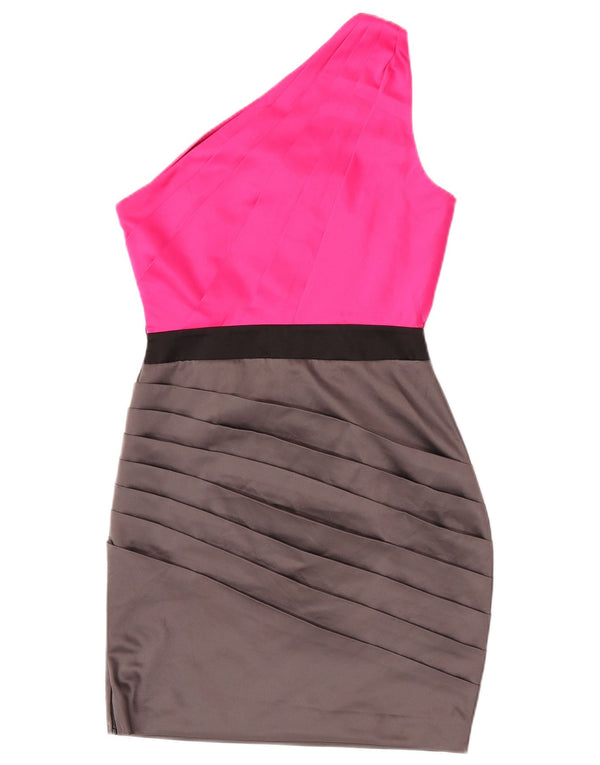 Lipsy γυναικείο φόρεμα με έναν ώμο UK 10 Small Pink Colourblock Polyester