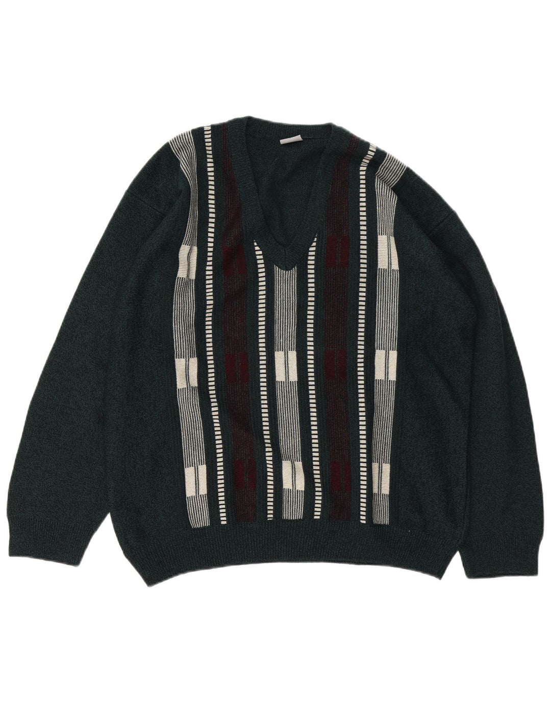 Ανδρικό πουλόβερ με λαιμόκοψη VNTAGE Μεγάλο πράσινο ριγέ ακρυλικό