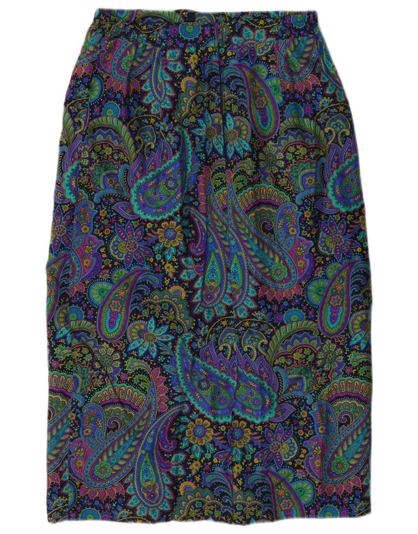 Vintage Womens High Waist Midi Skirt W28 Medium Multicoloured Paisley Silk