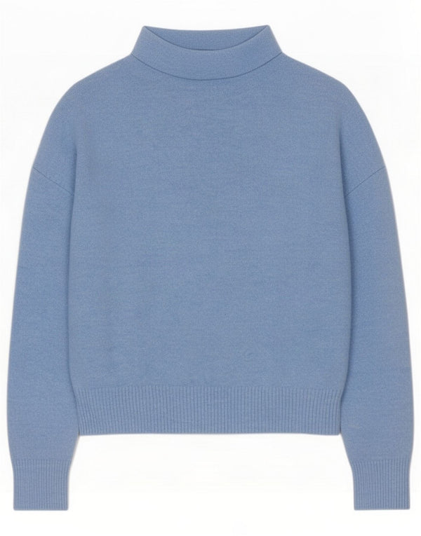 Zara Womens Crop 3/4 Sleeve Turtle Neck Jumper πουλόβερ UK 12 Medium Blue