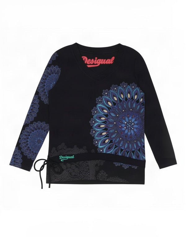 Desigual Γυναικείο τοπ μακρυμάνικο UK 18 XL Navy Blue Floral βαμβακερό
