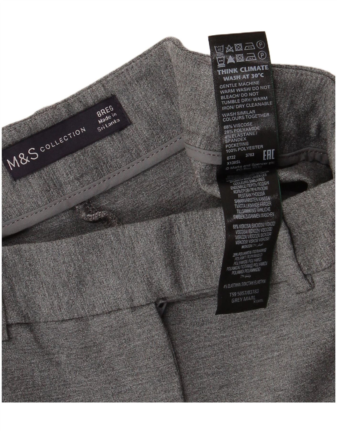 MARKS & SPENCER Γυναικείο ίσιο casual παντελόνι UK 8 Small W26 L25 Grey