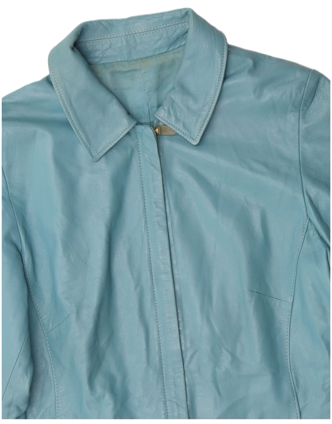 VINTAGE Γυναικείο Δερμάτινο Μπουφάν UK 14 Medium Blue Leather