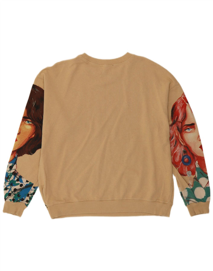 Zara Γυναικεία φούτερ με αφηρημένο σχέδιο Jumper UK 16 Μεγάλο μπεζ βαμβακερό