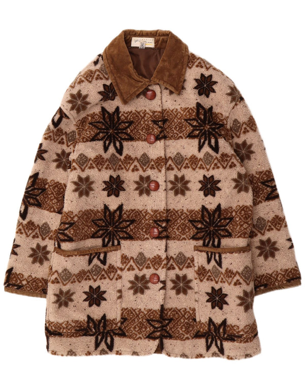 VINTAGE Γυναικείο παλτό υπερμεγέθων αντιανεμικό UK 10 Small Beige Fair Isle