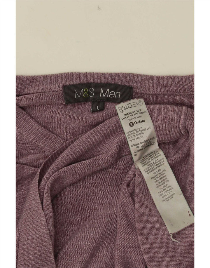Marks & Spencer Ανδρικό πουλόβερ με λαιμόκοψη μεγάλο μωβ ακρυλικό