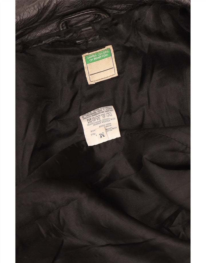 Benetton Γυναικείο Δερμάτινο Μπουφάν UK 14 Medium Black Leather