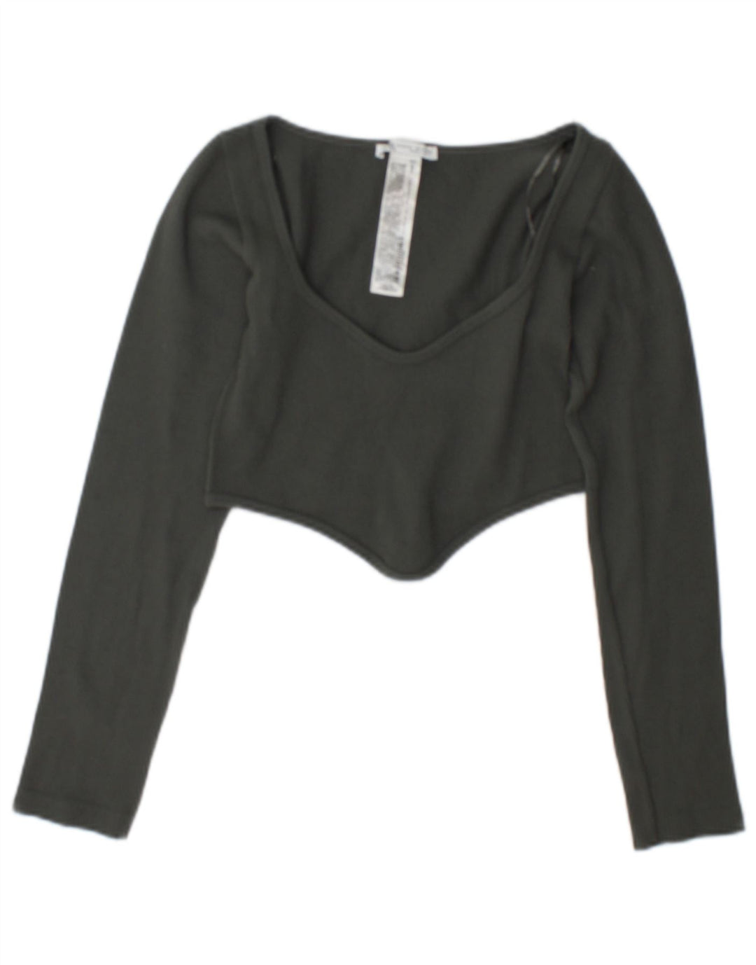 Zara Γυναικείο μακρυμάνικο μπλουζάκι Crop UK 12 Medium Green Polyamide