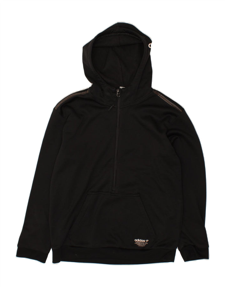 ADIDAS Mens Graphic Zip Neck Hoodie Jumper Small Black Polyester Vintage Adidas and Second-Hand Adidas from Messina Hembry 