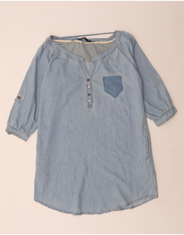 Zara Womens 3/4 Sleeve Denim Dress UK 14 Medium Blue Cotton