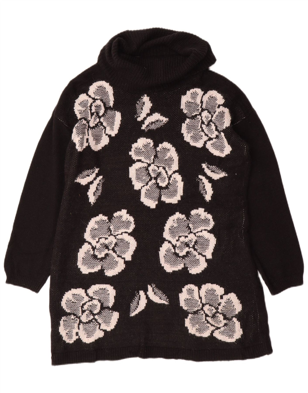 Marks & Spencer Γυναικείο πουλόβερ με ρολό λαιμόκοψη UK 14 Medium Black Floral
