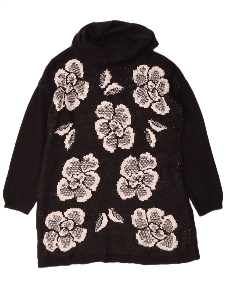 Marks & Spencer Γυναικείο πουλόβερ με ρολό λαιμόκοψη UK 14 Medium Black Floral