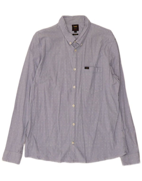 Lee Mens Stretch Slim Fit Shirt XL Blue Geometric Cotton