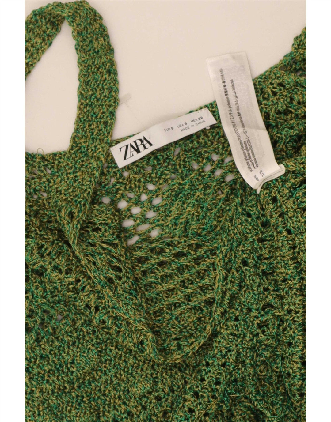 Zara Γυναικείο Crochet Cami Top UK 8 Small Green Polyester