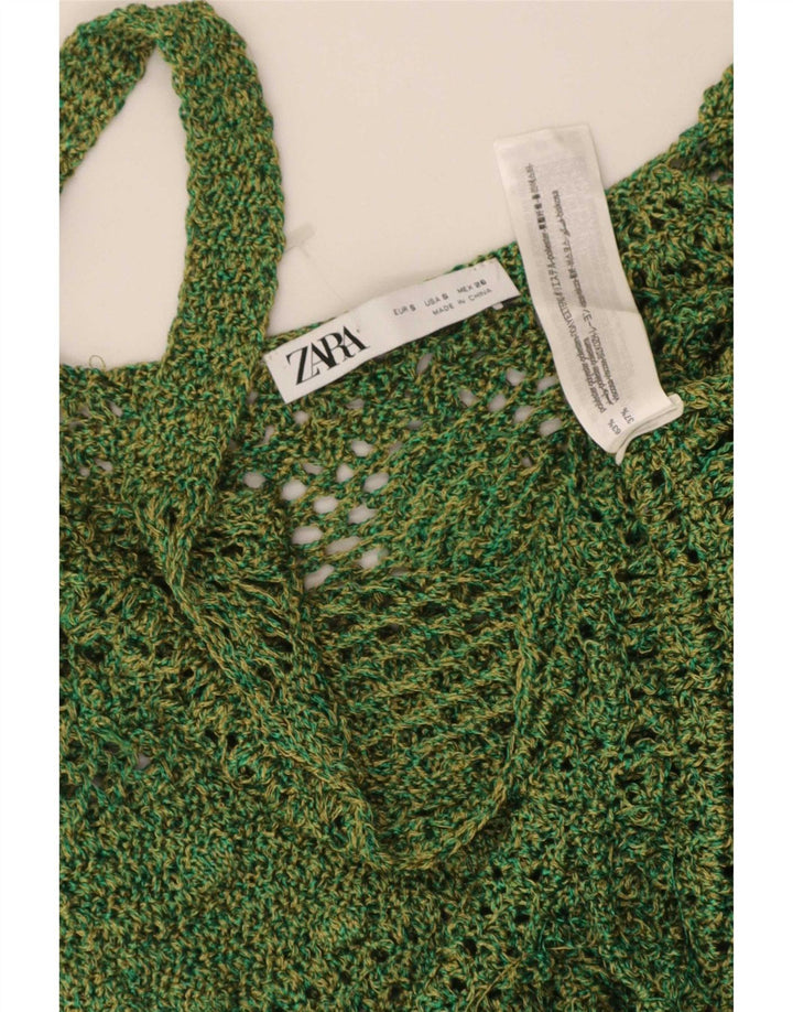Zara Γυναικείο Crochet Cami Top UK 8 Small Green Polyester