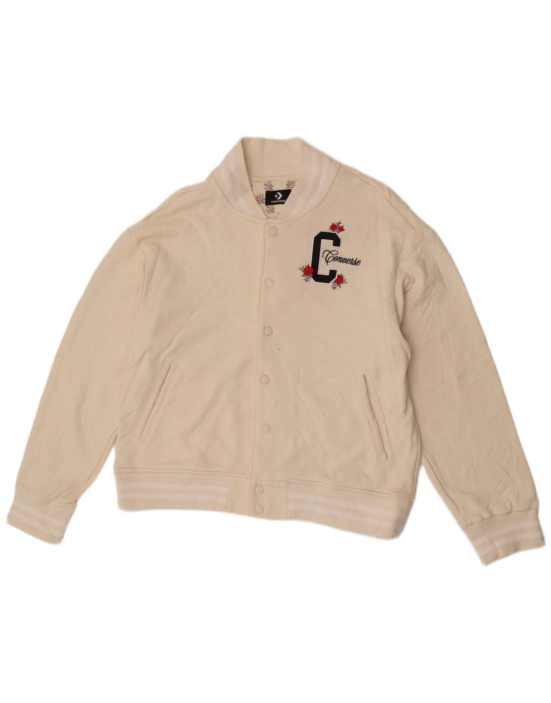 Γυναικείο μπουφάν Converse Graphic Varsity UK 18 XL Λευκό βαμβακερό ριγέ