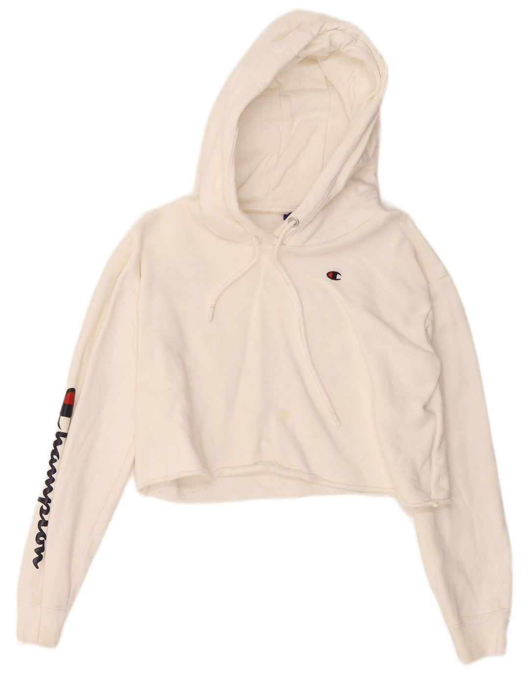 CHAMPION Womens Crop Hoodie Jumper UK 10 Small Off White Βαμβακερό