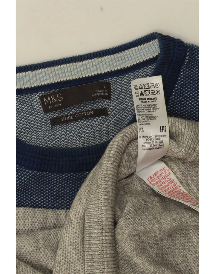 Marks & Spencer Ανδρικό πουλόβερ με λαιμόκοψη μεγάλο γκρι βαμβακερό