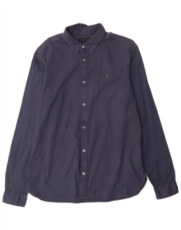 Ανδρικό πουκάμισο All Saints Regular Fit Large Navy Blue από βαμβάκι
