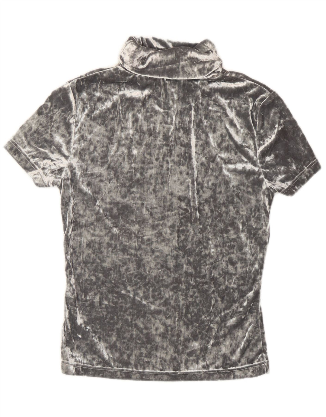 Vintage γυναικείο βελούδινο T-shirt Top UK 12 Medium Grey Polyester