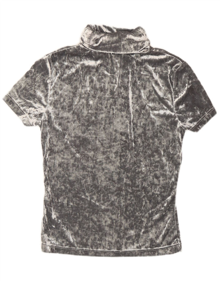 Vintage γυναικείο βελούδινο T-shirt Top UK 12 Medium Grey Polyester