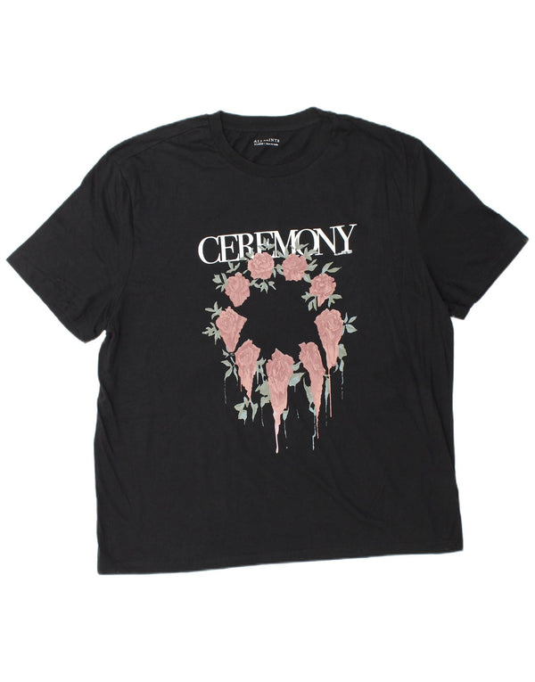 ALL SAINTS Mens Graphic T-Shirt Top XL Black Floral Cotton