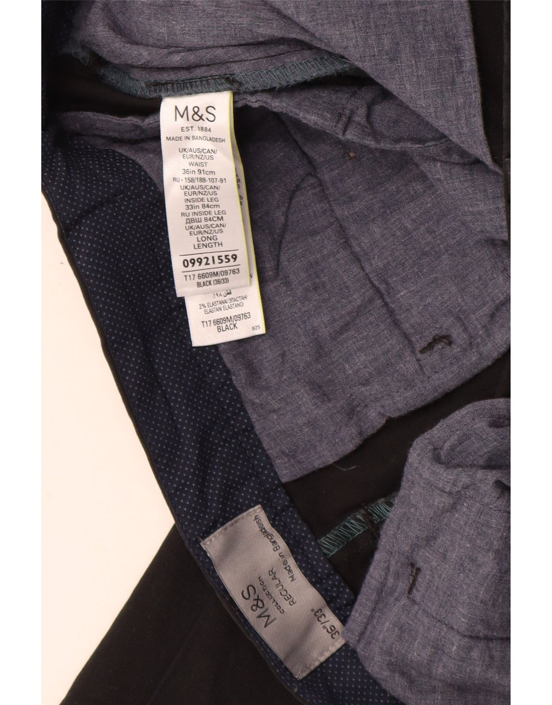 MARKS & SPENCER Ανδρικό παντελόνι Chino με κανονική εφαρμογή W36 L33 μαύρο βαμβακερό