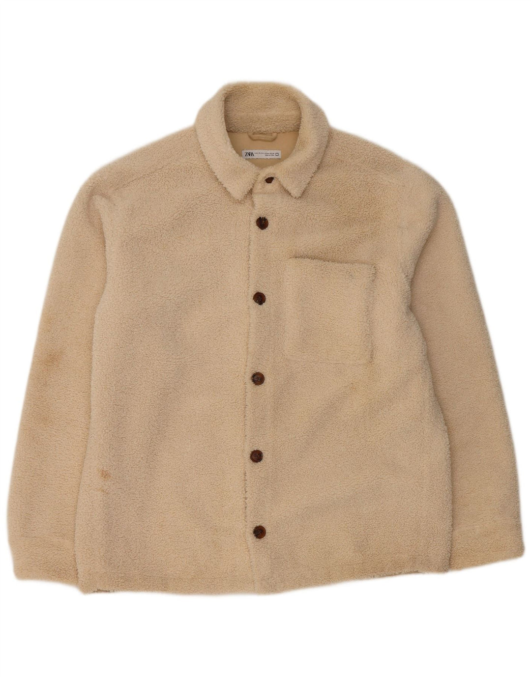 Zara Mens Bomber Fleece Jacket UK 42 XL Beige Polyester