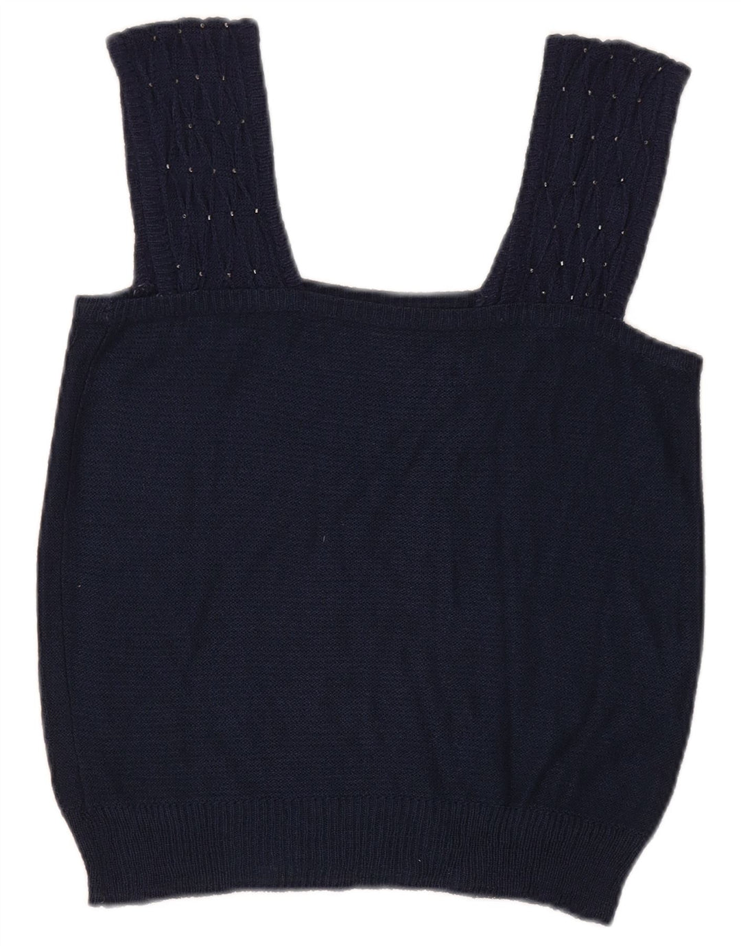 Vintage γυναικείο Crop Knit Cami Top UK 8 Small Navy Blue