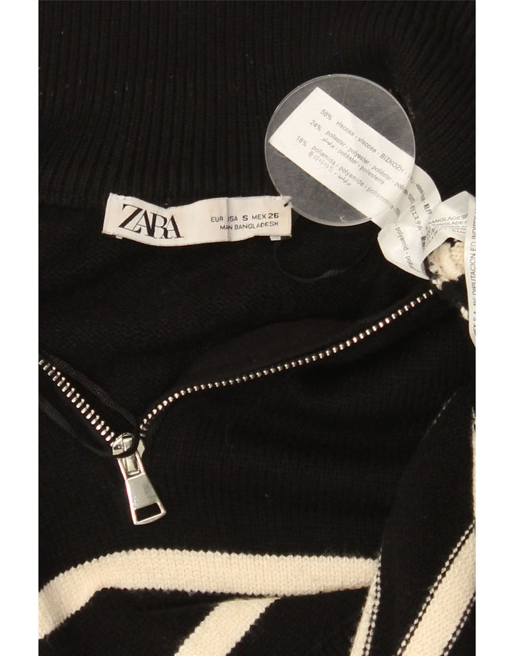 ZARA Womens Oversized Zip Neck Jumper Sweater UK 10 Small Black Striped