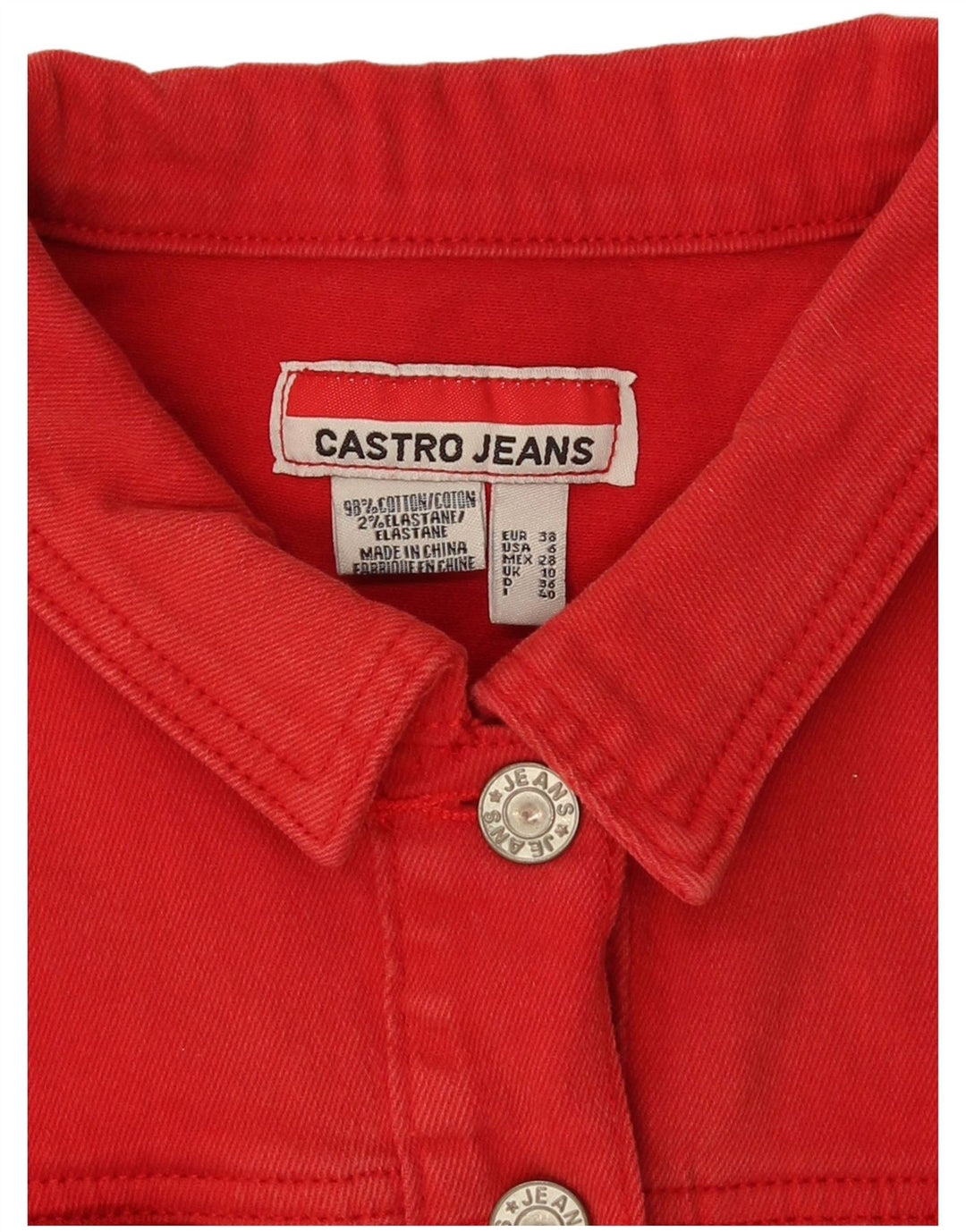 Castro Γυναικείο Τζιν Μπουφάν UK 10 Small Red Cotton