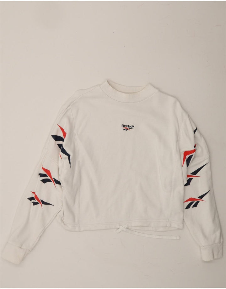 REEBOK Womens Oversized Crop Sweatshirt Jumper UK 12/14  Medium White Vintage Reebok and Second-Hand Reebok from Messina Hembry 