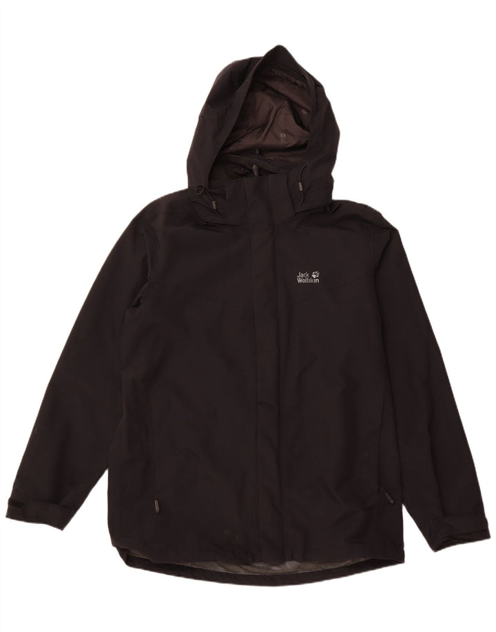 JACK WOLFSKIN Ανδρικό μπουφάν βροχής με κουκούλα UK 42 μεγάλο μαύρο πολυαμίδιο