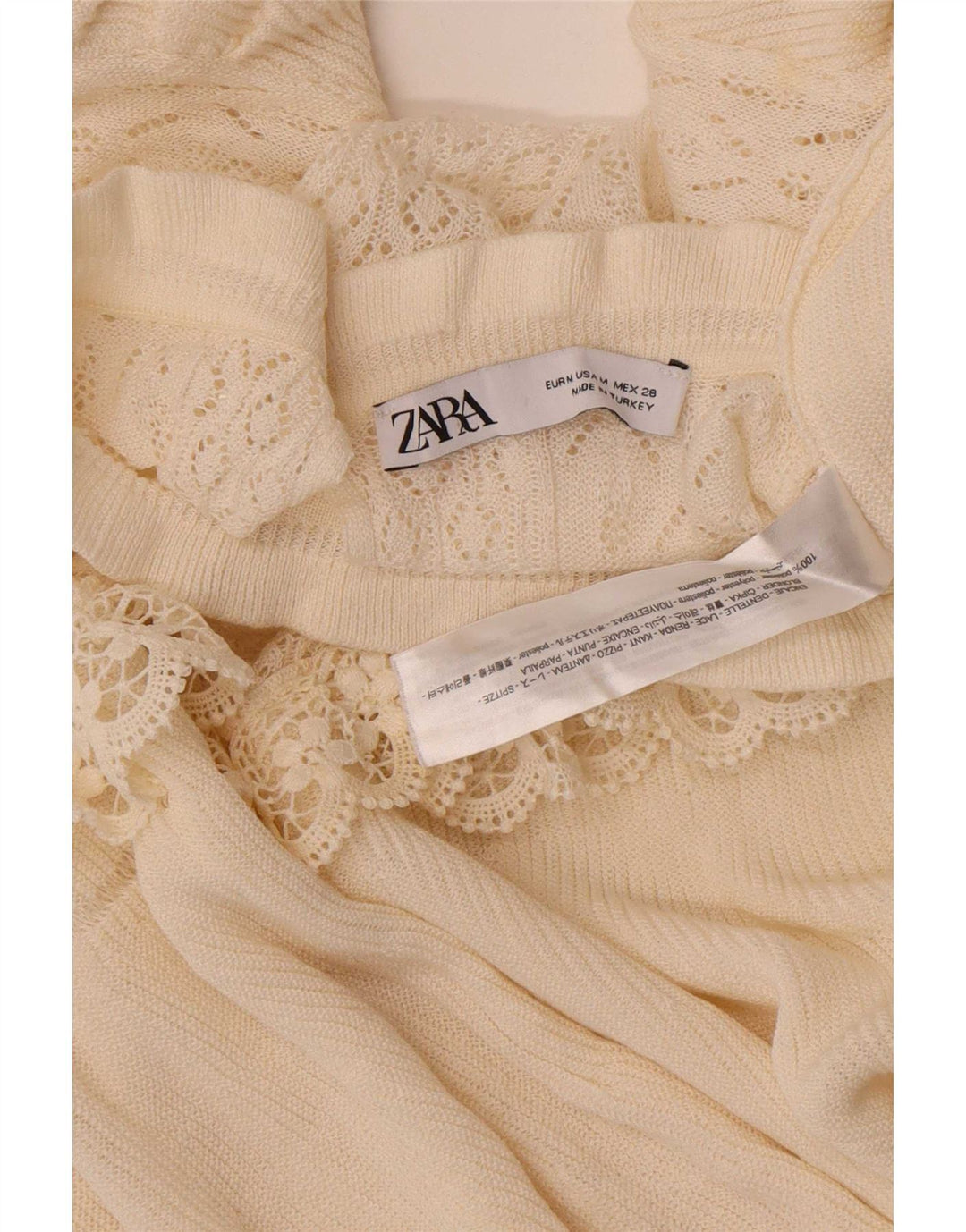 Zara γυναικεία μπλούζα με μανίκια 3/4 τοπ UK 12 Medium Off White Floral Πολυεστέρας