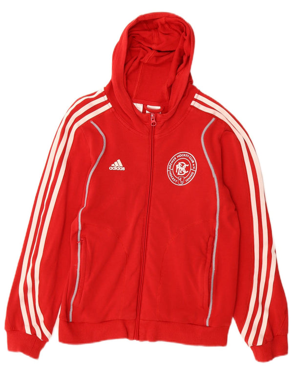 Adidas Boys γραφικό πουλόβερ με κουκούλα με φερμουάρ 9-10 ετών κόκκινο βαμβακερό