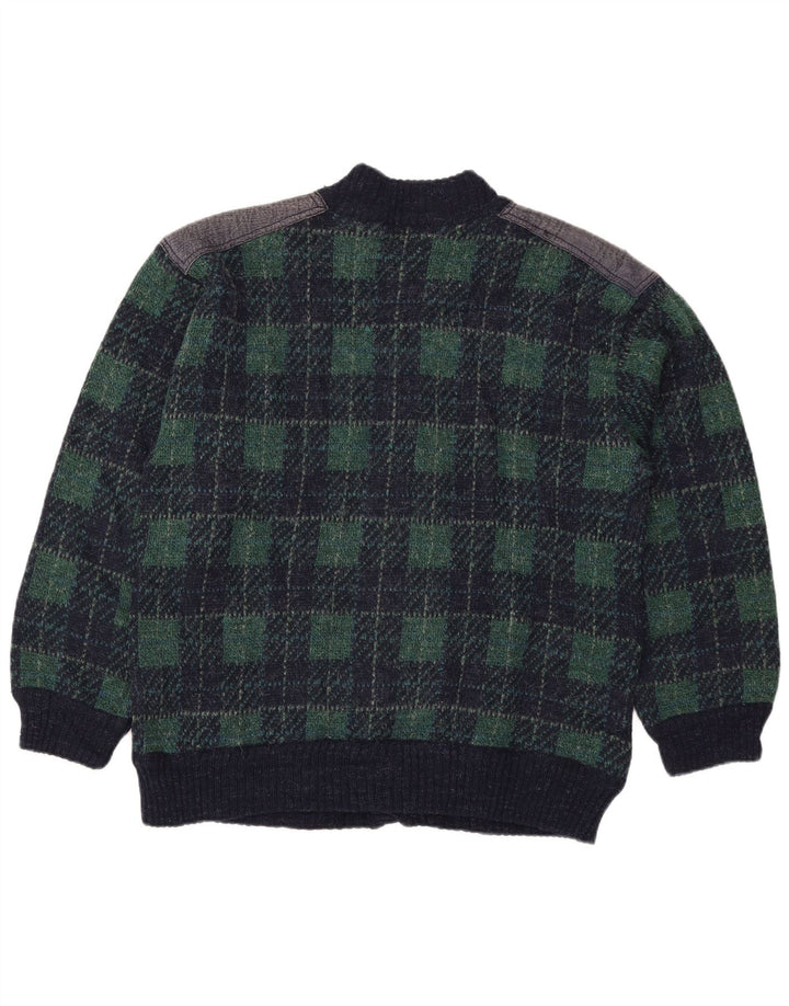 Ανδρικό πουλόβερ vintage ζακέτα IT 54 XL Navy Blue Check Wool
