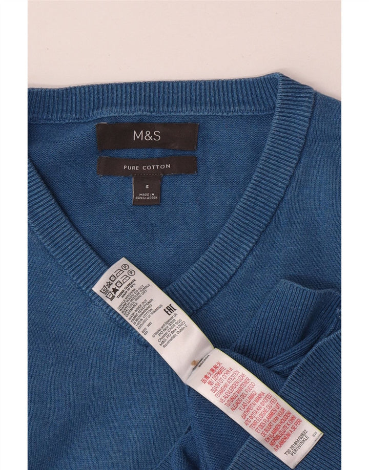 Ανδρικό πουλόβερ με λαιμόκοψη MARKS & SPENCER Μικρό Μπλε Βαμβακερό