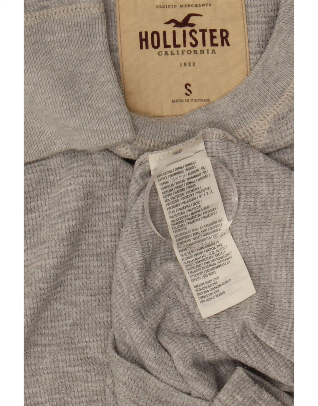 Ανδρικό μπλουζάκι Hollister μακρυμάνικο μικρό γκρι βαμβακερό