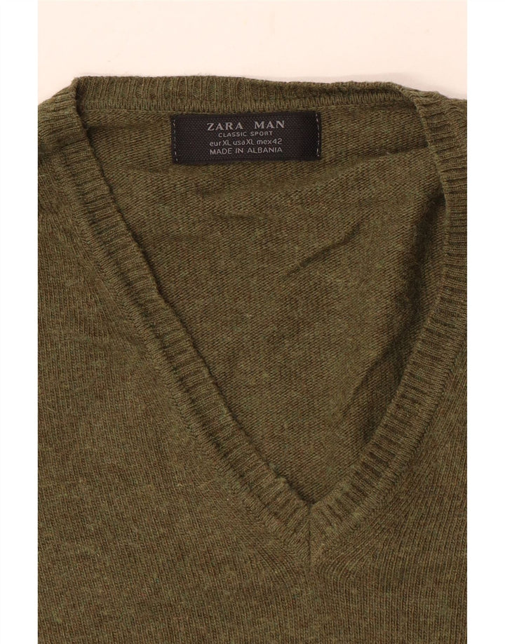 Ανδρικό πουλόβερ Zara με V λαιμόκοψη XL Χακί