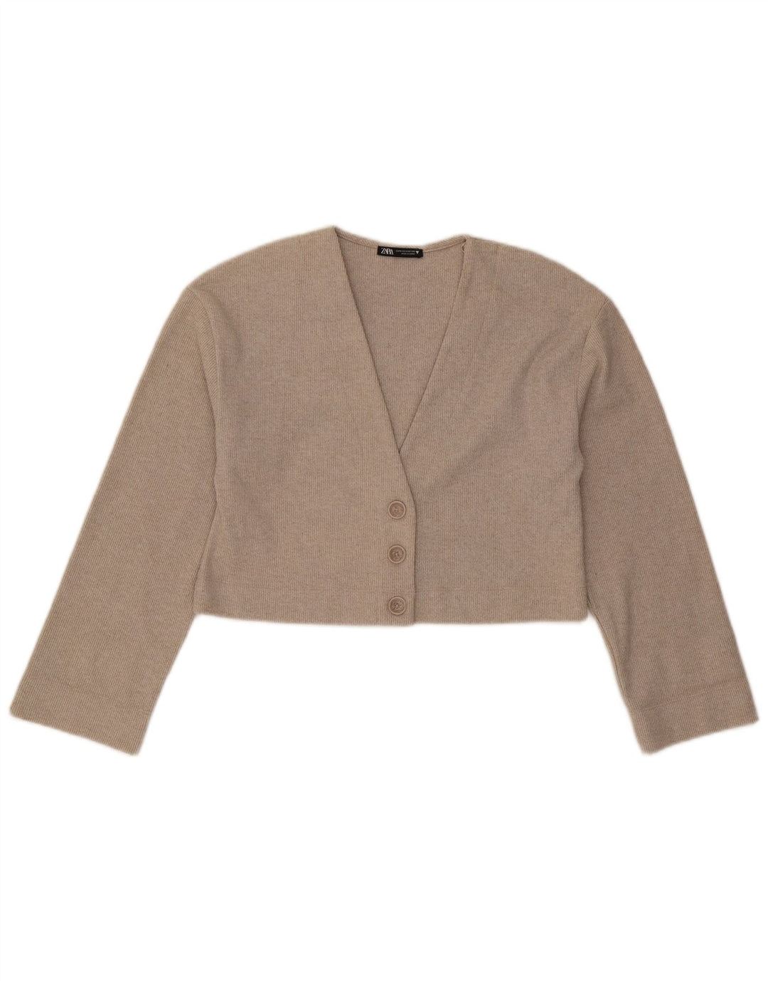 Zara Γυναικεία ζακέτα Crop UK 10 Small Beige Polyester